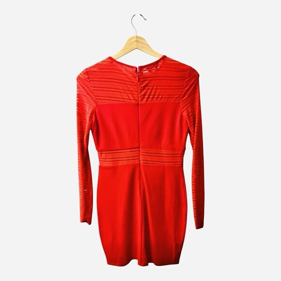 BeBe Red Long Sleeve Striped Mesh Mini Dress Size XS Party Formal Back Zipper - Picture 6 of 11